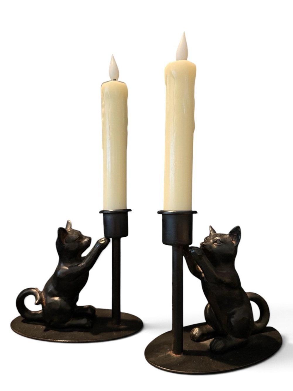 Decorative Black Cat Candle Holders - Pair